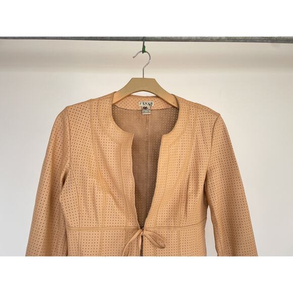 J'ENVIE New York Tan Perforated Leather Open Tied Jacket Sz L Avant Garde - Picture 3 of 9